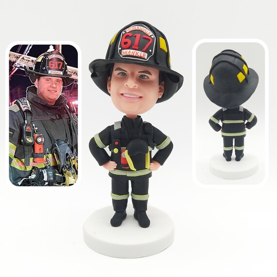 Custom bobbleheads doll, personalized clay firefighter 3D statue gift