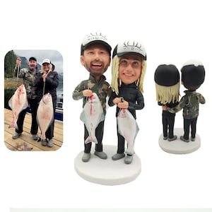 パーソナライズされたカップルのボブルヘッド、カスタムカップル釣りボブルヘッド、カップル釣りメモリアル、カップル記念日ギフト、ウェディングボブルヘッド