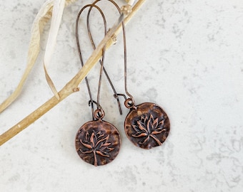 Lotus Flower Earrings in Copper - Boho Charm Earrings - Yoga Jewelry