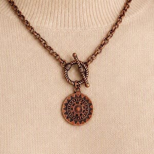 Rustic Copper Boho Necklace - Front Toggle Clasp - Unisex Jewelry Gift