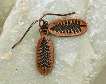 Copper Pine Tree Earrings - Forest-inspired Jewelry for Outdoor Lovers - Gift for Her