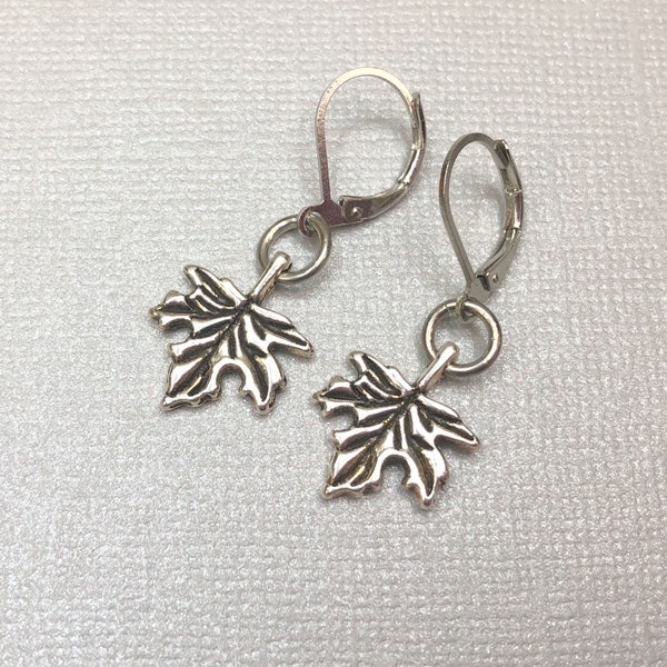 Elegant Small Antique Silver Leaf Dangle Earrings for Minimalist Style