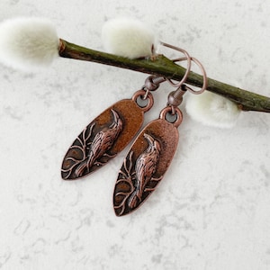 Raven Earrings in Antiqued Copper - Gothic Boho Jewelry - Dark Academia