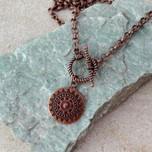 Rustic Copper Boho Necklace - Front Toggle Clasp - Unisex Jewelry Gift