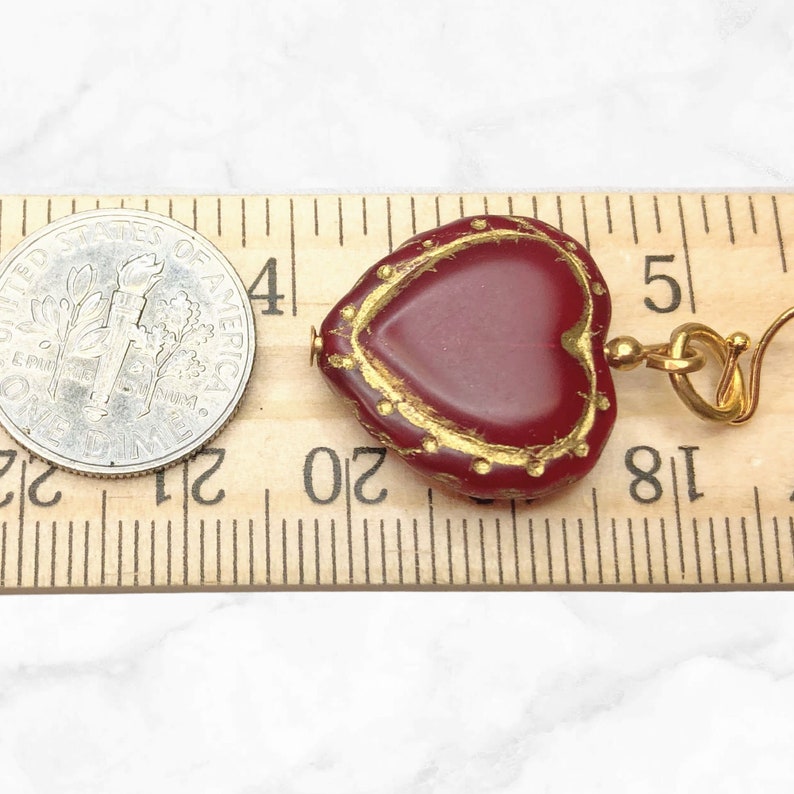 Handmade Red Glass Heart Earrings with Golden Details Perfect Valentine's Day Gift image 10