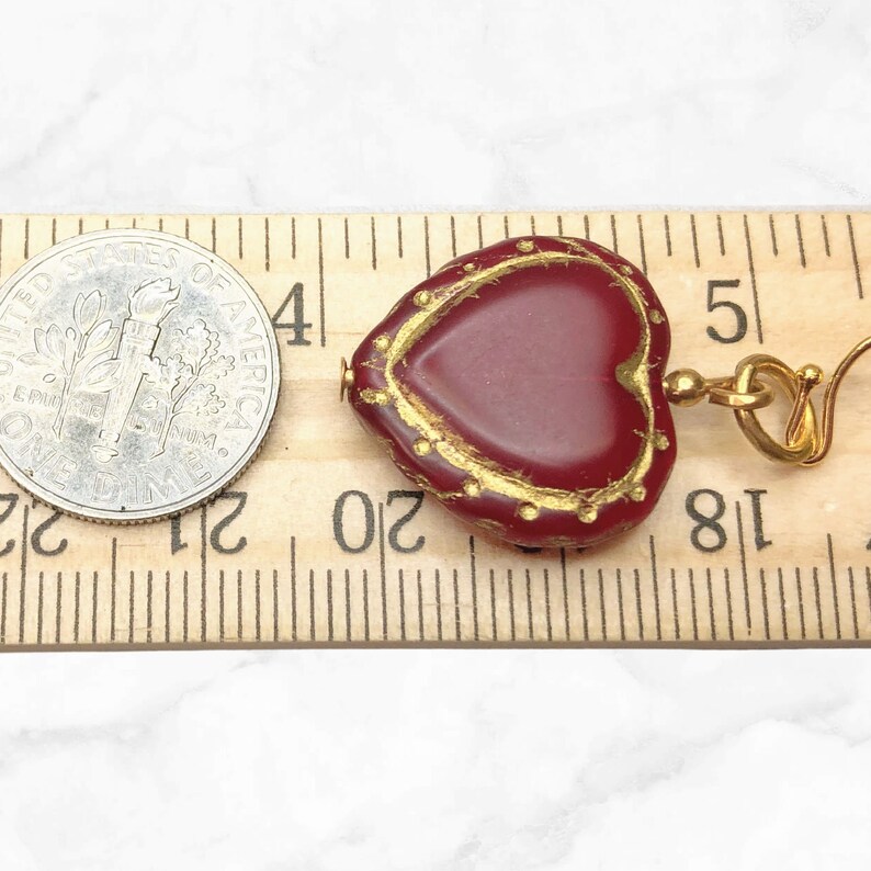 Handmade Red Glass Heart Earrings with Golden Details Perfect Valentine's Day Gift image 6