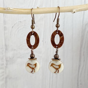 Bird Earrings: Ivory Boho  Czech Glass Baby Chick Earrings