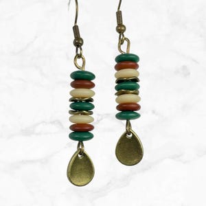 Boho Czech Glass Bead Earrings: Earth Tone Brass Dangles