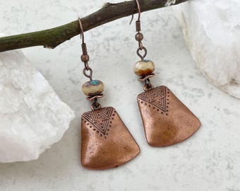 Copper Boho Dangle Earrings: Western Statement Earrings