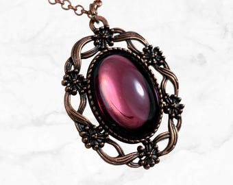 Amethyst Purple Glass Pendant - Dark Academia Jewelry - Statement Necklace
