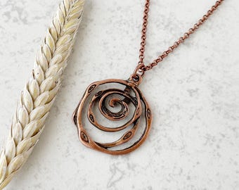 Copper Spiral Necklace: Boho Layering Pendant