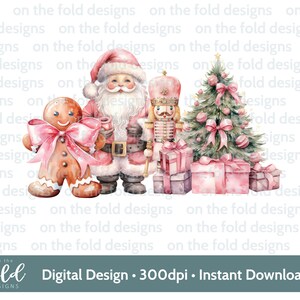 Clipart de Papai Noel de gengibre de Natal rosa, aquarela digital PNG fofa de 1º Natal, menina rosa, design de cartão, sublimação,