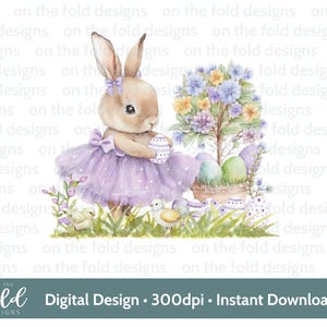 1.ª Pascua, clipart morado, conejito de bailarina, huevo, acuarela, PNG, sublimación, fabricación de tarjetas digitales, diseño de chaleco de bebé, tarjeta de pijama UV-DTF