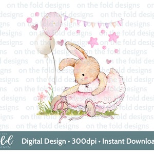 Ballerina, Ballet Bunny, pink Tänzerin, Sublimationsdesign, PNG, digitaler Download, Geburtstagskind, sofortiger digitaler Download, Kinderzimmerwandkunst