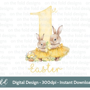 Giallo 1° Pasqua Coniglio Clipart Ballerina Coniglio Acquerello PNG Sublimazione Immagine Digitale Creazione di Biglietti Design Gilet per Bambini Immagine UV-DTF Pasqua