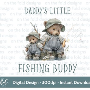 Daddy Fishing Buddy Clipart, PNG, 1e Vaderdag, berenvissen, transparante clipart, instant download, sublimatie print