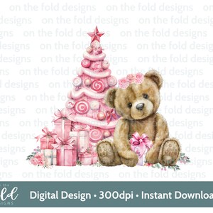 Teddy di Natale, 1° Natale, Baby Pink, download istantaneo di clipart digitale PNG, vestiti per bambini, design di cartoline di Natale, sublimazione, creazione di cartoline