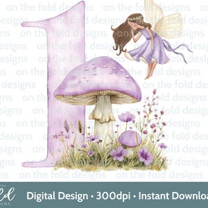 Hada 1er cumpleaños Clipart PNG Niña púrpura Impresión Fondo transparente Sublimación Calcomanía Diseño de camiseta Invitación Bebé Chaleco Imagen UVDTF