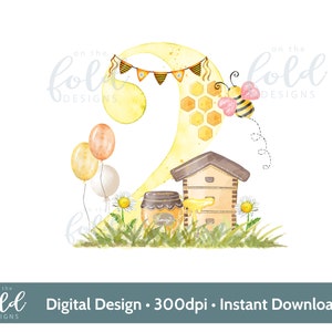 Bee second birthday, png download, transparent background, 2nd birthday keepsake, sublimation design, digital download, card crafting