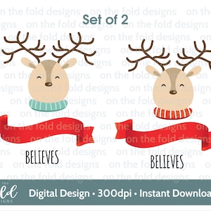 Christmas Believe Clipart rendier Rudolph Pj Xmas Kids Family bijpassende pymjama PNG Xmas Eve sublimatie zak afbeelding Uv DTF DTG Set van 2