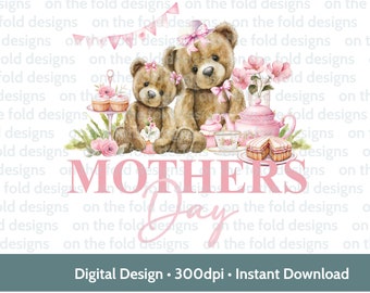 Teddy Bear Mother's Day Tea Party Clipart (PNG Digital Download)