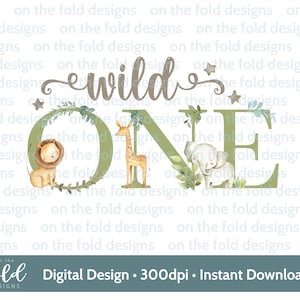 Clipart Wild One Safari, animaux de la jungle, png, clipart transparent, téléchargement immédiat, impression personnalisée, cadeaux de cartes de 1er anniversaire, art mural