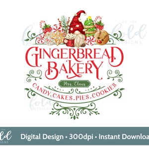 Gingerbread Bakery Gnome Christmas Baking Treats clipart PNG for sublimation card crafts Christmas cushions or posters