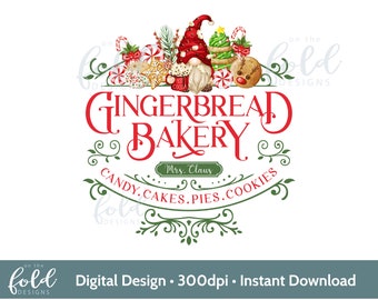 ジンジャーブレッド ベーカリー ノーム クリスマス ベーキング トリート クリップアート PNG 昇華カード クラフト クリスマス クッションまたはポスター用