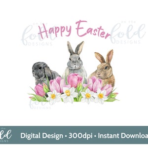 Coniglietto pasquale, buona Pasqua, fiori primaverili, PNG acquerello, download digitale istantaneo, clipart buona Pasqua, creazione di immagini, sublimazione