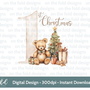 Orsacchiotto di Natale, Buon Natale, 1° Natale, download istantaneo di clipart digitale PNG, vestiti per bambini, design di cartoline di Natale, sublimazione, creazione di cartoline