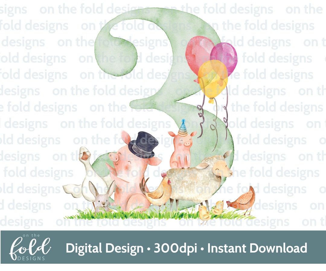 3rd Birthday Farm Animal Clipart, Sublimation, Farmyard Fun, Birthday ...