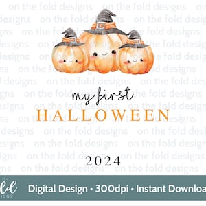 1st ハロウィーン かわいいカボチャ 魔女の帽子 PNG デジタル クリップアート ダウンロード トリック オア トリート ベビー ベスト ベビー グロ 昇華 UVDFT 折り畳み式