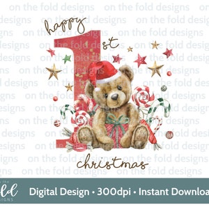 Orsacchiotto di Natale, Buon Natale, Cappello di Babbo Natale, PNG download istantaneo di clipart digitali, vestiti per bambini, design di biglietti di Natale, sublimazione, creazione di biglietti