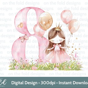 Princesa 8º aniversário Clipart PNG Balões rosa Fada Ferro em Sublimação Artesanato Fazendo Cartão UVDTF DTG Transparente Download Eu sou Oito Pj