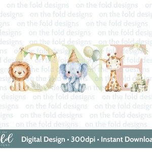 Safari 1st birthday, clipart, number one png, jungle animal sublimation party design, transparent clipart, printable image, instant download