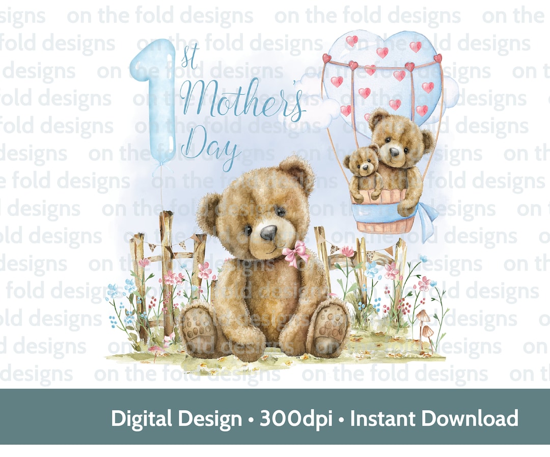 Teddy Bear 1st Mothers Day Blue Baby Flower Garden Hot Air Balloon ...