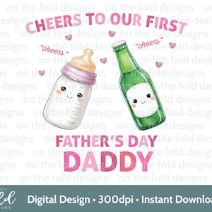 Clipart del Día del Padre, 1er Día del Padre, Biberón Rosa, Cerveza, Impresión por Sublimación, UVDTF, DTG, Imagen PNG, Diseño Gráfico, Papá e Hija, Diseño Lindo