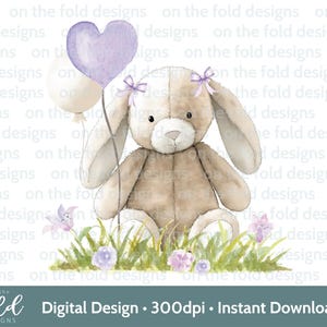 Clipart de coelho roxo banner lilás aquarela floral PNG download digital instantâneo roupas de bebê design de cartão impressão por sublimação impressão UVDTF