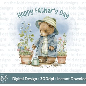 Clipart jardinage fête des pères, ours en peluche, attribution, patch végétalien, 1ère clipart transparent de fête des pères, téléchargement immédiat, impression par sublimation