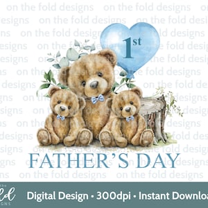 Jumeaux papa Clipart nounours bleu noeuds papillon PNG Transparent fête des pères souvenir sublimation Design téléchargement numérique papa et fils Clipart
