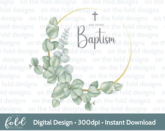 Taufe Clipart, Eukalyptuskranz, Neutral, PNG Sublimationsdesign, Kartendruck, religiöses Bild, Namenstag Bestätigung 300dpi