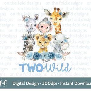 TWO Wild safari animal png, pink flowers, sublimation, transparent clipart, instant download, 2nd birthday gifts, safari party, 2nd birthday