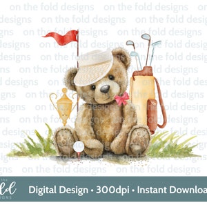 Teddy Golf Clipart, Hole in One, Golf Club, Golf Course, Sublimation Clipart, Golf Tee, Golf Handicap, png, instant digital download,