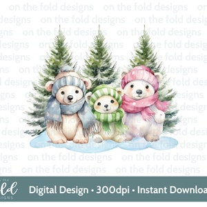 Polar Bear Winter Wonderland, Forest Clipart Transparent PNG Sublimation, Crafting, Stickers, Invites, Decals, Pyjamas, Baubles, Stockings