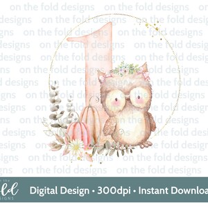 Herbst Eule Kürbis 1. Halloween PNG sofortiger digitaler Clipart Download, Babykleidung neues Babykartenentwurf spezielles Geschenk Sublimation