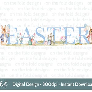 Clipart lapins de Pâques ludique aquarelle PNG Clipart numérique instantané « Joyeuses Pâques bleu » Carte Design gilet, impression par sublimation UVDF
