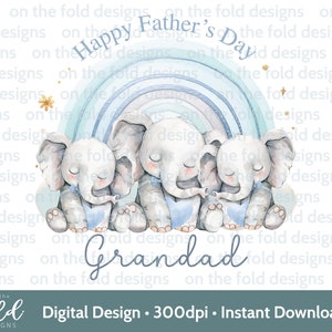 Fête des pères éléphant Clipart grand-père + bleu bébé arc-en-ciel sublimation impression UVDTF DTG Image PNG Design graphique mignon carte bébé gilet