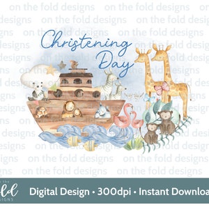 Noahs Ark Christening Baptism clipart PNG sublimation design instant download file with transparent background 300dpi