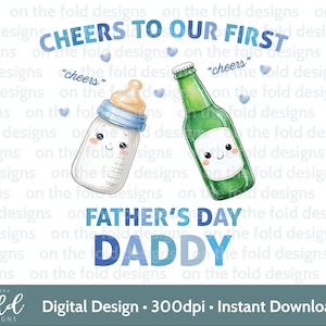 Vaderdag clipart 1e Vaderdag blauwe babyfles bier sublimatie print UVDTF DTG-afbeelding PNG-ontwerp grafisch Daddy & Son schattig ontwerp