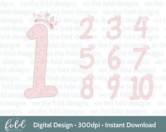 Pink Birthday Number Crown Clipart Bundle PNG (Digital Download)